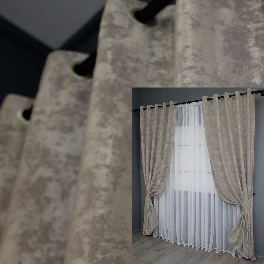 Комплект штор на люверсах VR-Textil Жаккард Sultan YL № 1206ш Серо-бежевый 150х250 см 2 шт (37-0076) Киев - изображение 1