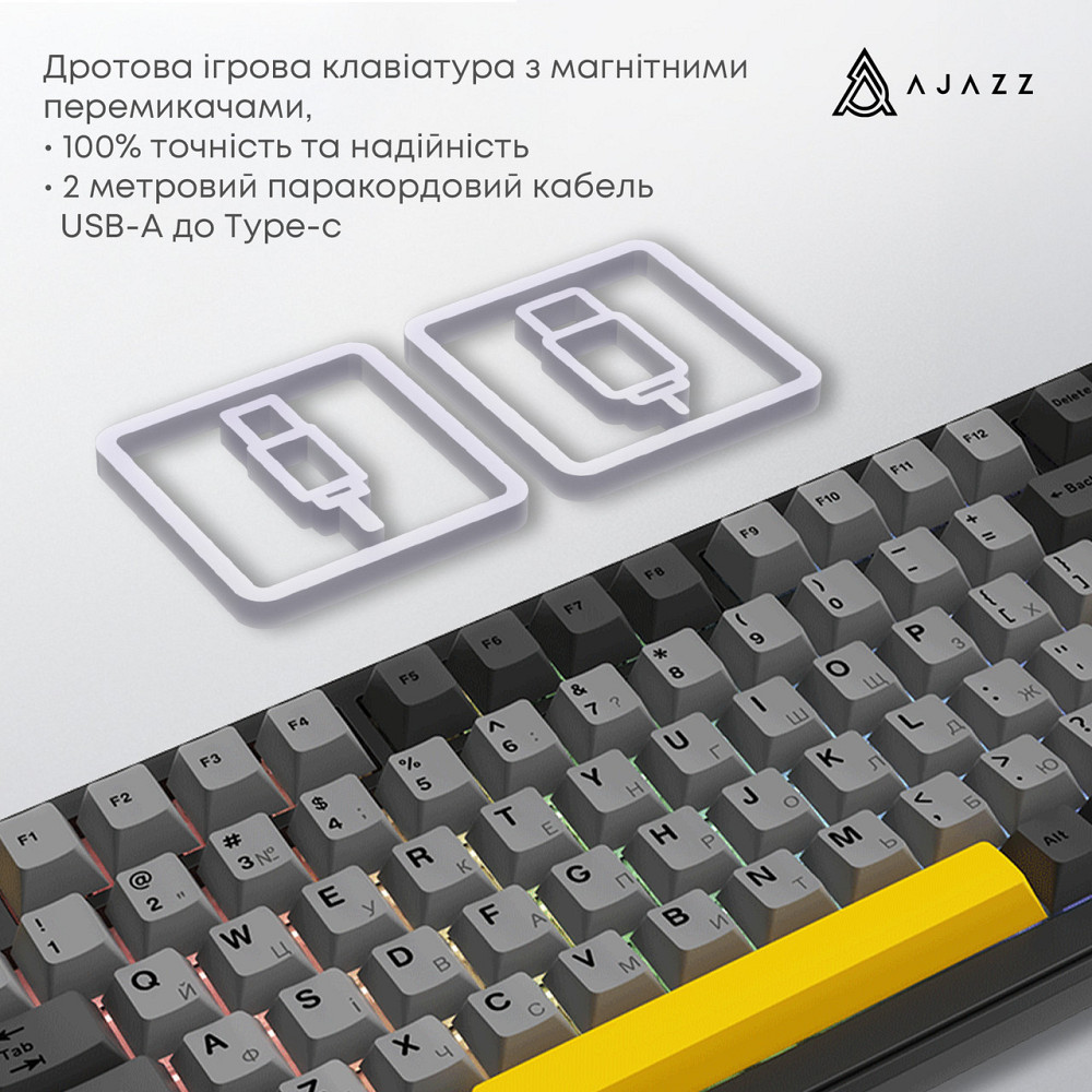 Клавіатура Ajazz AK820 Max Magnetic Switch Black (AK820MAX-WM-BGY) ( чорний, сірий, жовтий ) Харьков - изображение 6