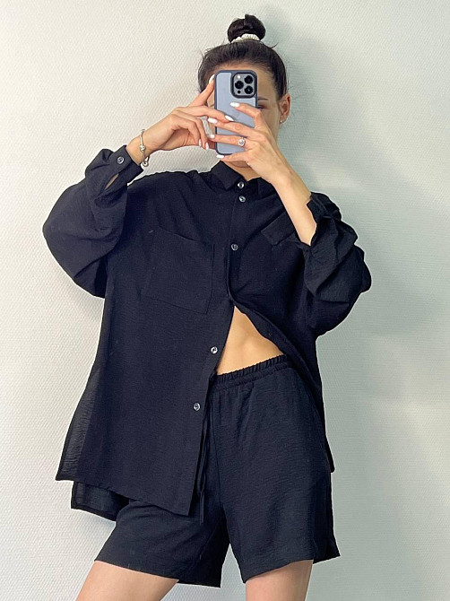 Костюм-трійка жіночий літній креп-жатка Чорний XS-S Харків - фото 7