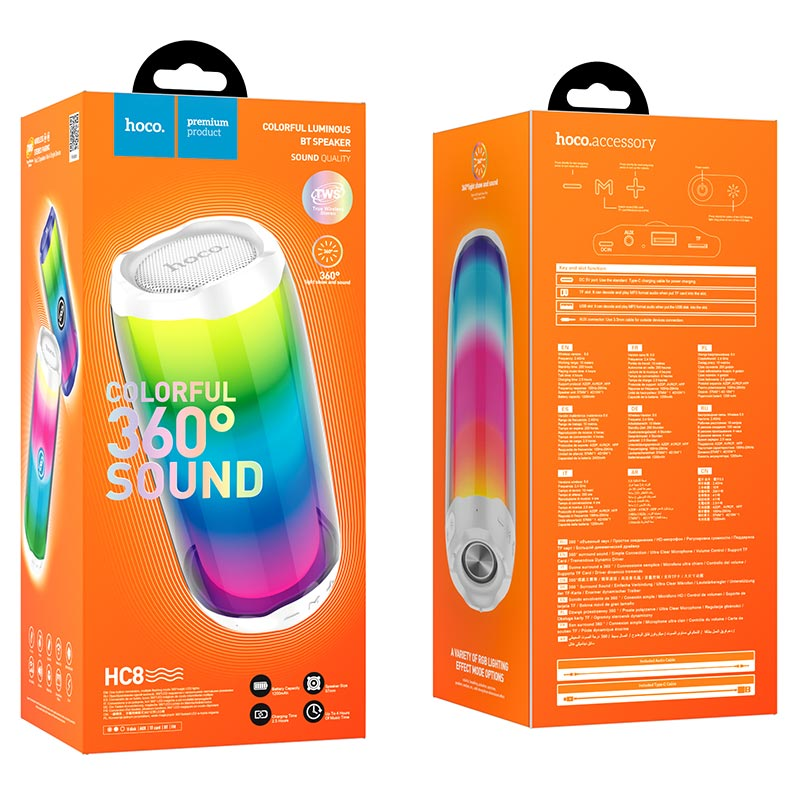 Портативна колонка HOCO HC8 Pulsating colorful luminous wireless speaker White Киев - изображение 4