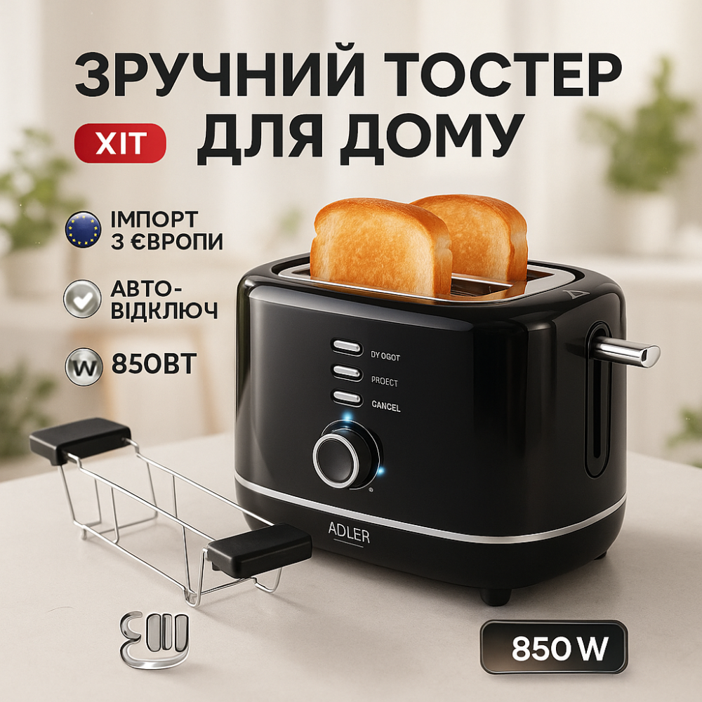 Тостер Adler AD 3224 7 рівнів обсмажування решітка для булочок 850Вт Black WE-29 Львів - фото 13
