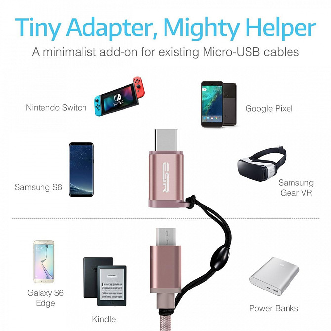 Перехідник Micro USB до USB-C ESR (Рожевий) Миколаїв - фото 7