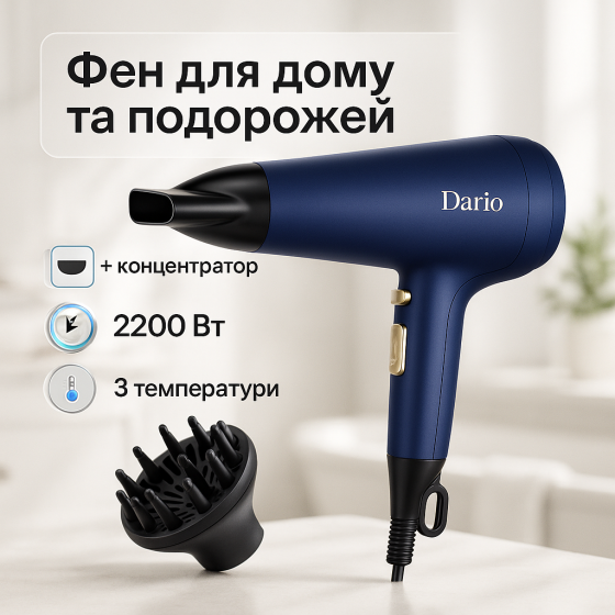 Фен электрический с насадками DARIO, Фен для укладки локонов Женский мощный для укладки волос HF-50 Львов