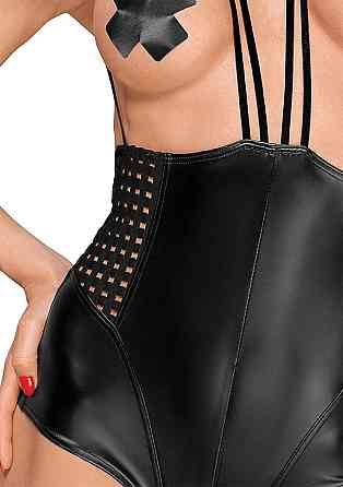 Боди эротическое Noir Handmade F179 из винила, на бретельках, черное, M Sex Aura Киев