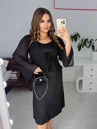 Жіноче базове шовкове плаття та шифонове блуза плаття-плотний шовк + шифонова кофтинка Чорний, 54/56 Одеса