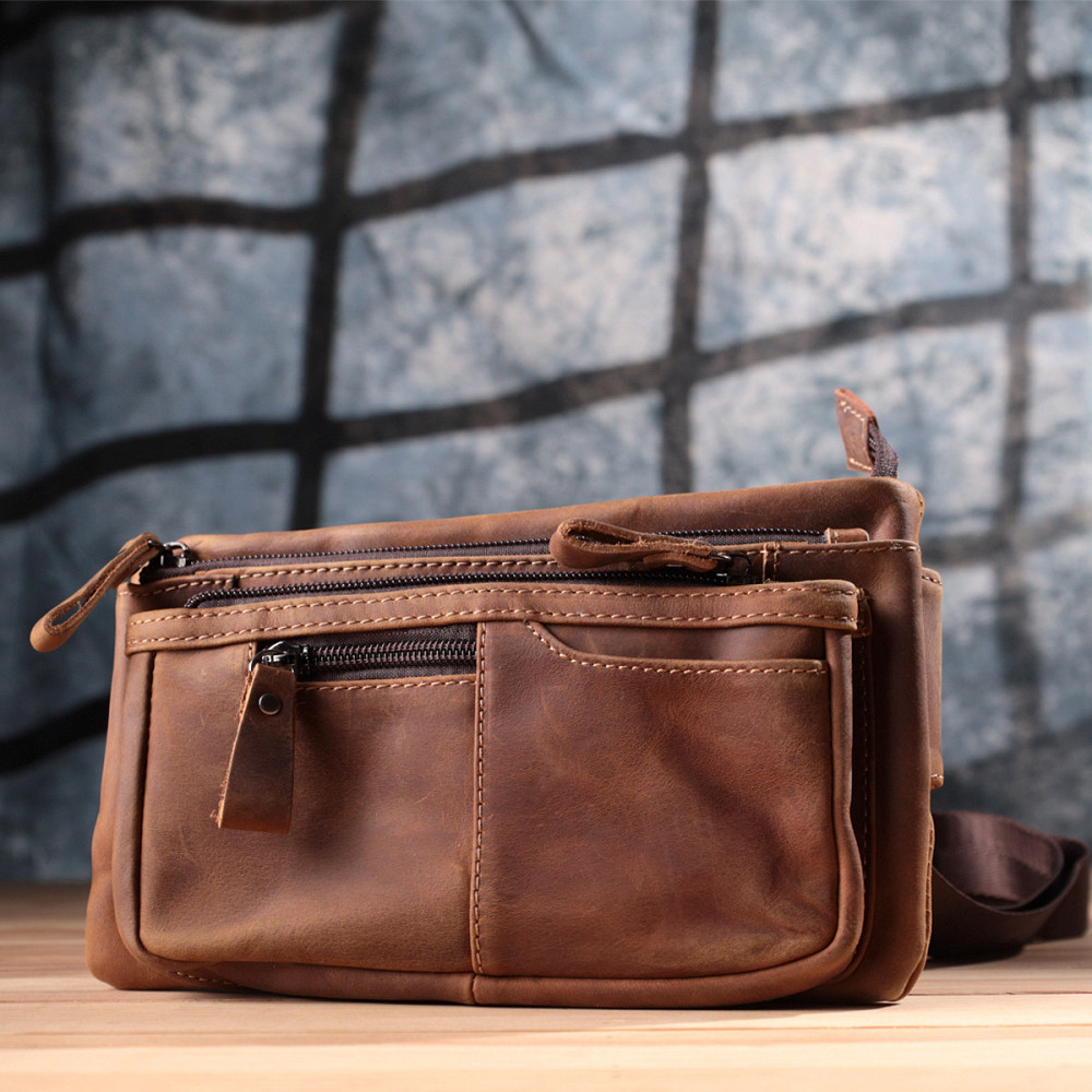 Винтажная бананка для мужчин из натуральной кожи Vintage sale_15104 Коричневый Киев - изображение 9