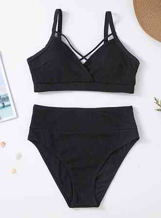 Купальник женский батал раздельный в рубчик черный Киев