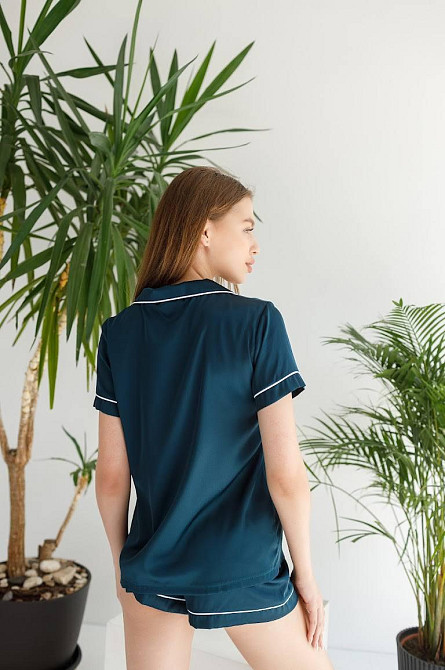 Зелений шовкова піжама з шортами Смарагд б/к M Харків - фото 3