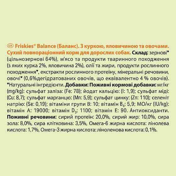 Сухой корм FRISKIES Balance для взрослых собак с курицей, говядиной и овощами, 2.4 кг Киев