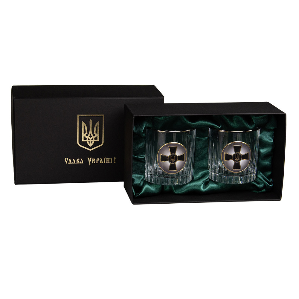 Набор бокалов для виски Армейский ЗСУ Boss Crystal (2 бокала) декорирован серебром и золотом Киев - изображение 1