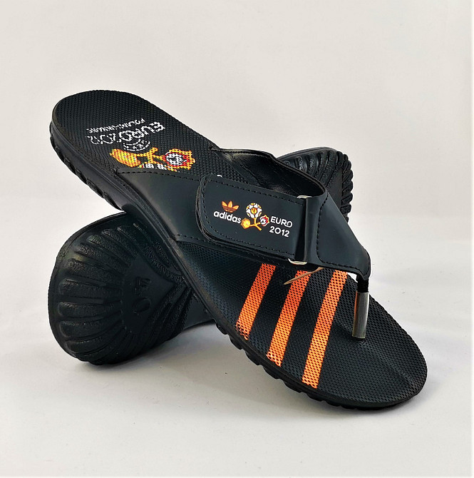 Мужские Шлёпанцы Тапочки Adidas Сланцы Вьетнамки Адидас Чёрные с Оранжевым (размеры: 40,41) Днепр - изображение 2