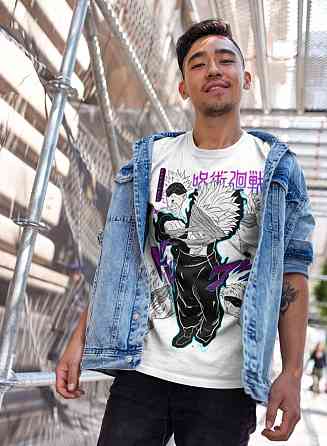 Футболка для хлопчика з аніме принтом Магічна битва оверсайз (зріст від 165 до 180) Чорний AnimeJ0838m Дніпро