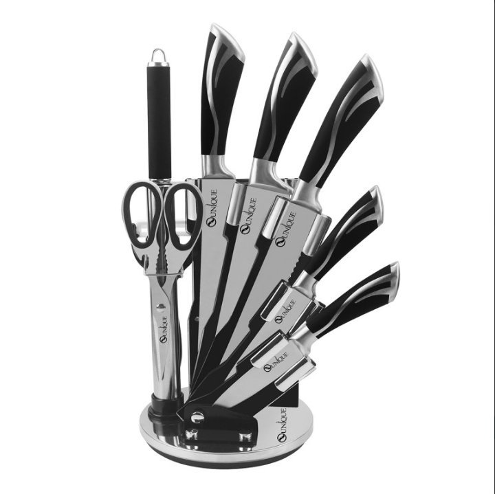 Набор кухонных ножей UNIQUE UN-1834 с подставкой 8 предметов: поварской, хлебный, овощной ножи из нержавеющей Одесса - изображение 3