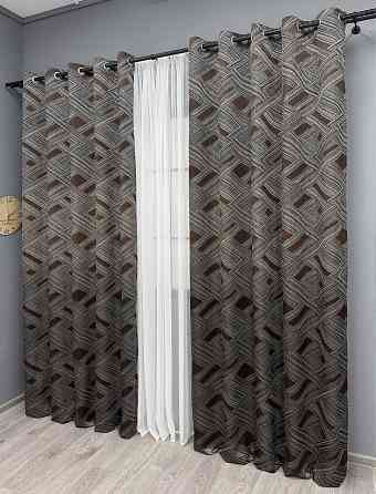Комплект штор на люверсах VR-Textil Жаккард Mystery № 1623ш Серый с венге 150х280 см 2 шт (37-0205) Киев