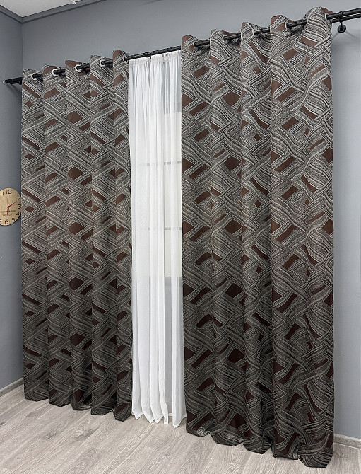 Комплект штор на люверсах VR-Textil Жаккард Mystery № 1623ш Серый с венге 150х280 см 2 шт (37-0205) Киев - изображение 4