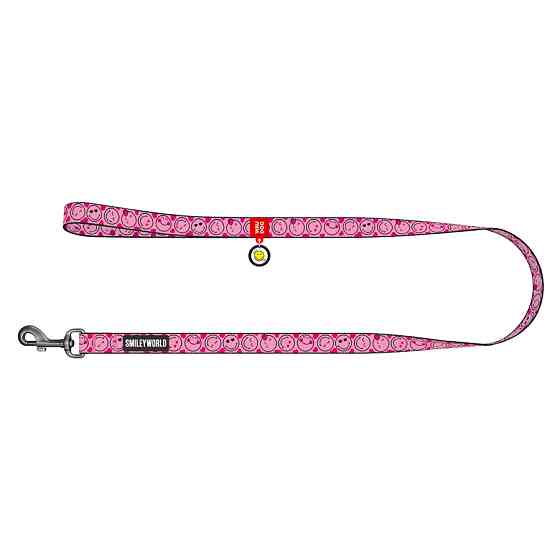 Повідець для собак нейлоновий WAUDOG Nylon, малюнок "Смайли на рожевому", М, Ш 20 мм, Дл 122 см Коломыя