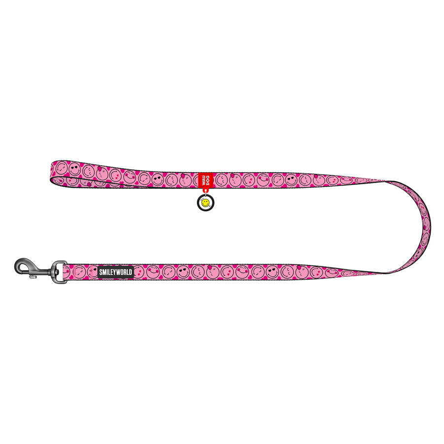 Повідець для собак нейлоновий WAUDOG Nylon, малюнок "Смайли на рожевому", М, Ш 20 мм, Дл 122 см Коломыя - изображение 2