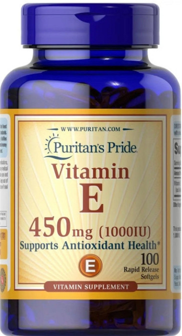 Вітамін Е (токоферол) Puritan's Pride  Vitamin E 450 мг (1000 МЕ) 100 капс Київ - фото 1