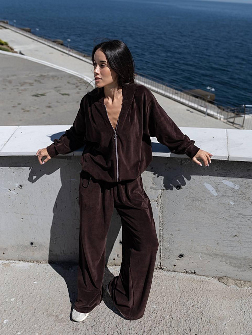 Женский повседневный оверсайз костюм двойка: кофта и штаны хлопковый велюр Одесса - изображение 5