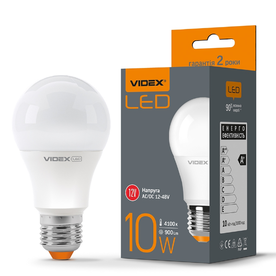 Лампа A60e 10W E27 4100К 12-48V LED Videx Житомир