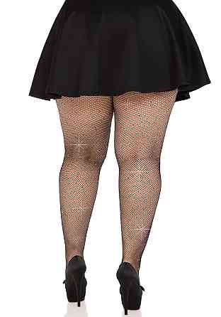 Колготки Leg Avenue Rhinestone micro net tights Plus size Black, мелкая сетка, стразы Sex Aura Киев