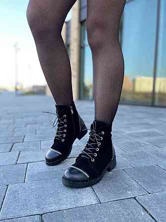 Черевики жіночі D and V чорні шкіра+замша натуральна висота 12см (2199) Коломыя