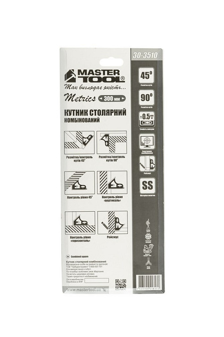MASTERTOOL Кутник столяра комбінований MASTERTOOL 300 мм з капсулою AL-SS 30-3510 Киев - изображение 7