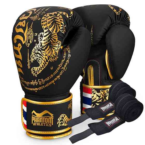 Боксерские перчатки Phantom Muay Thai Black Gold 16 унций (Бинты 4м. в подарок) Киев