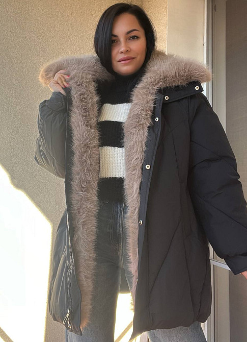 Куртка женская Lady Yep 9051 парка удлиненная широкая оверсайз мех воротник, черный, 44-48 Киев - изображение 17