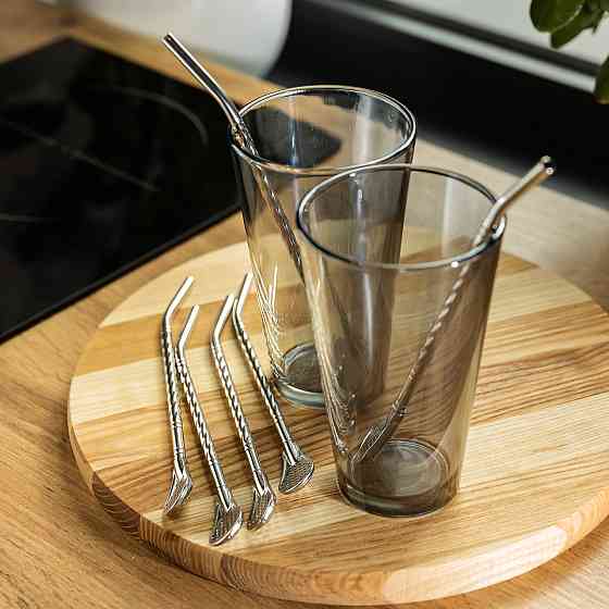 Yiwu Набір багаторазових ложок-трубочок 6 шт для напоїв 19.5 см зі щіткою для миття з нержавіюч Коломыя