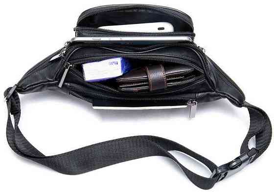 Сумка поясна з овечої шкіри Чорна (Vintage) Київ