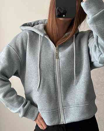 Жіноча базова тепла зип-худі тринитка на флісі Сірий Одеса