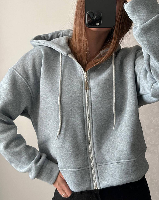 Жіноча базова тепла зип-худі тринитка на флісі Сірий Одеса - фото 2