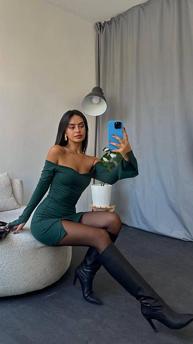 Женское облегающее мини платье с открытыми плечами микродайвинг Изумрудный Одесса - изображение 2