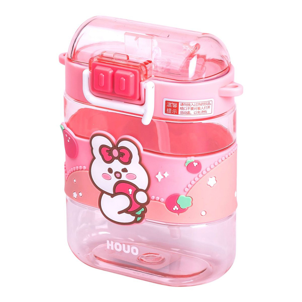 Yiwu Пляшка для води дитяча з трубочкою та ремінцем 560 мл пляшечка для пиття в школу 15 см Рож Киев - изображение 5