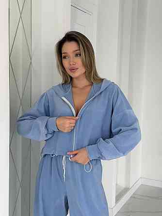 Жіночий сильний повсякденний велюровий костюм-двійка Блакитний, 46/48 Одеса