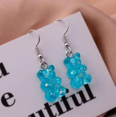 Серьги в виде мишек голубые перламутровые, размер 1,6*1см, смола Киев - изображение 1