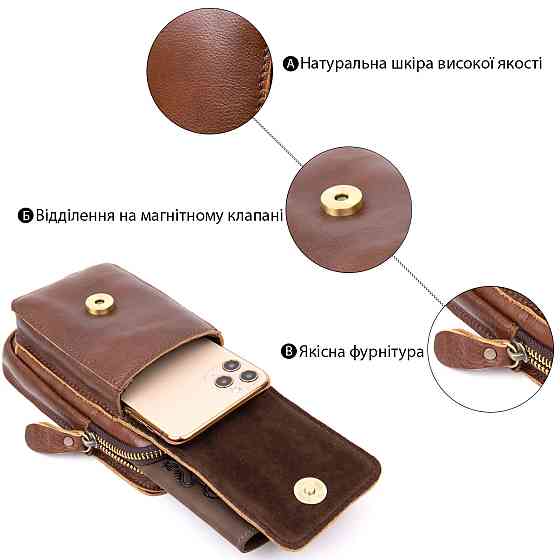 Барсетка поясная мужская Vintage 20417 Коричневая Киев