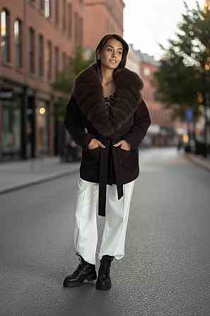 Женское пальто с меховым воротником Шоколадный, 44 Харьков