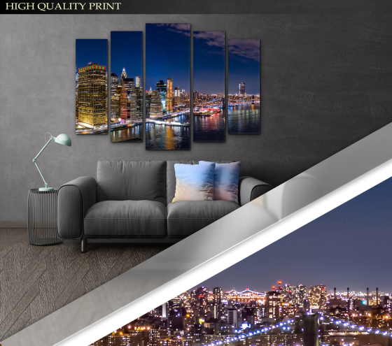 Модульна картина у вітальню / спальню Нічне місто Art-396_5 ( 80х118см ) Київ