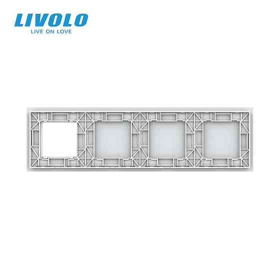 Рамка 4-постова порожня Х сенсорів 1 розетка (Х-Х-Х-0) LIVOLO, загартоване скло, біла, 294×80 мм (VL-P700/00/00/E-8W) Коломыя