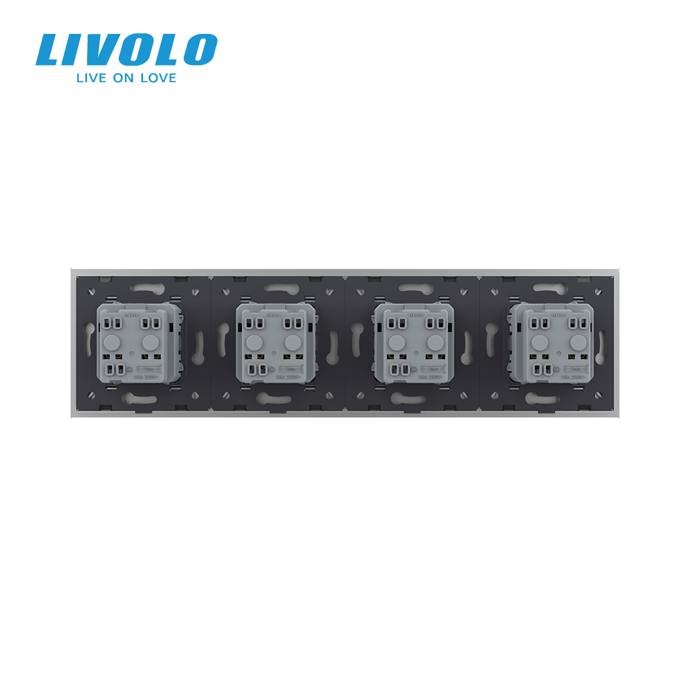 LIVOLO Чотиримісна електрична розетка з заземленням LIVOLO, сіра, скляна рамка, шторки, 250В 16 Коломия - фото 5