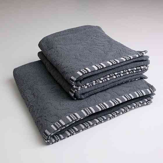 Набор махровых полотенец с орнаментом 3шт GM Textile 50х90см, 50х90см, 70х140см 400г/м2 (Серый) Сумы