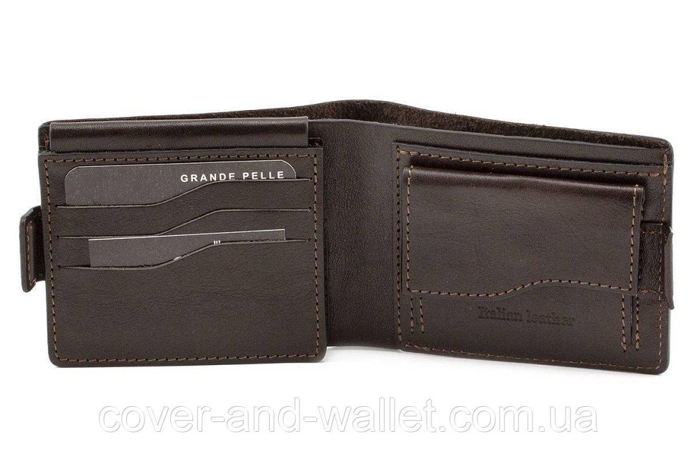 Кожаный мужской кошелек коричневого цвета на магните Grande Pelle Amico Киев - изображение 10