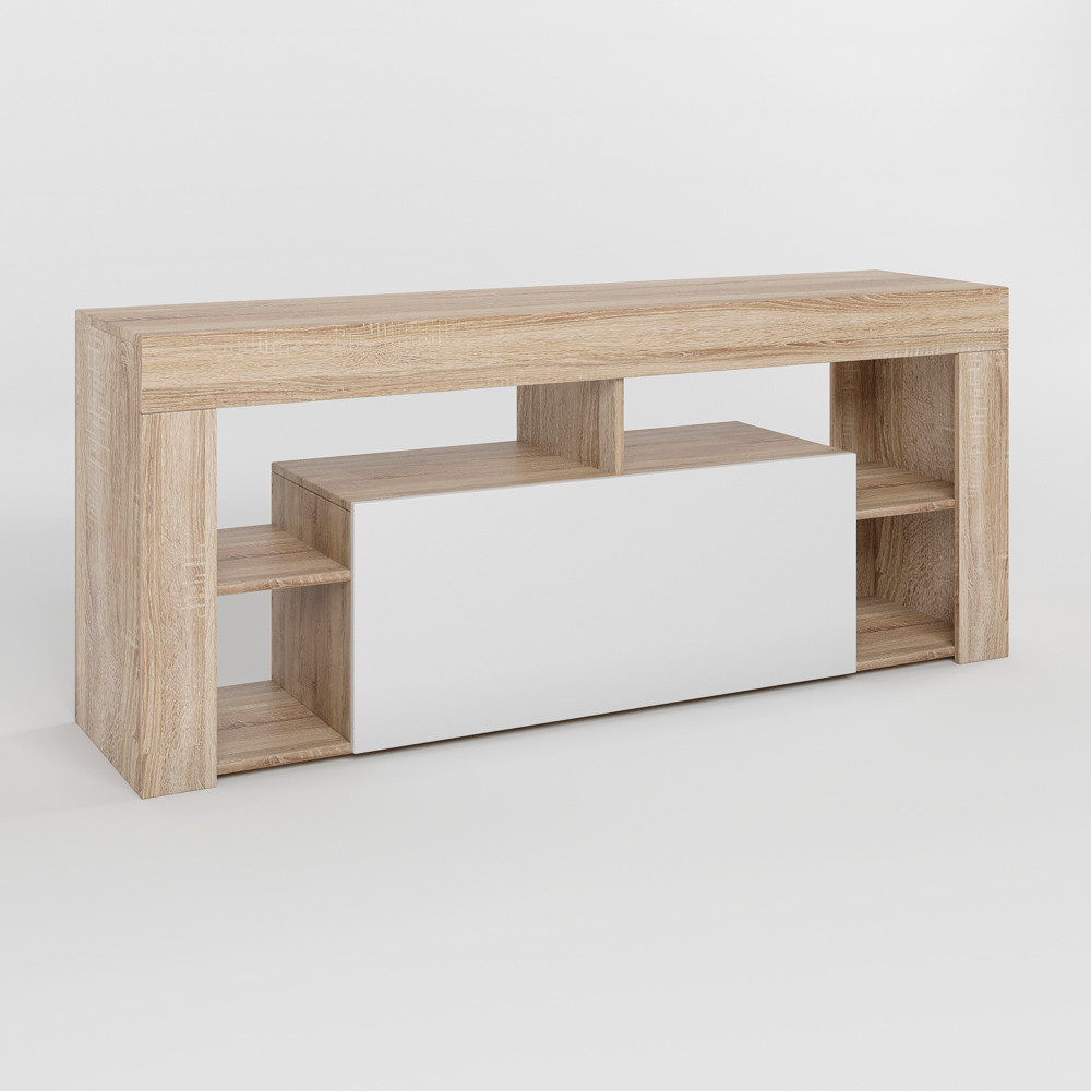 Тумба под телевизор с 4 полками М-ЗОН Джеко 140 Сонома/Нимфея Альба (белый) (MZN-031035) Днепр - изображение 2