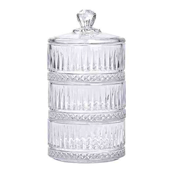 Трехъярусная стеклянная конфетница с крышкой Ø 10 см Киев