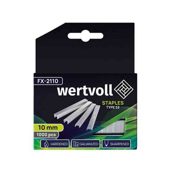 Скоби загартовані WERTVOLL R53 10 мм/11.3х0.75 мм 1000 шт FX-2110 Коломия