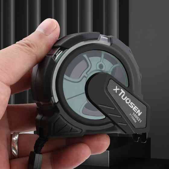 Рулетка будівельна вимірювальна 5м, прогумована з метричною шкалою з автоматичним замком, протиударна чорно-зелена Кам'янець-Подільський