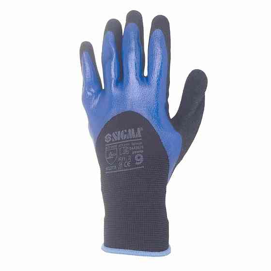 Трикотажные перчатки с двойным нитриловым покрытием р9 (сине-черные, манжет) SIGMA (9443671) Ровно