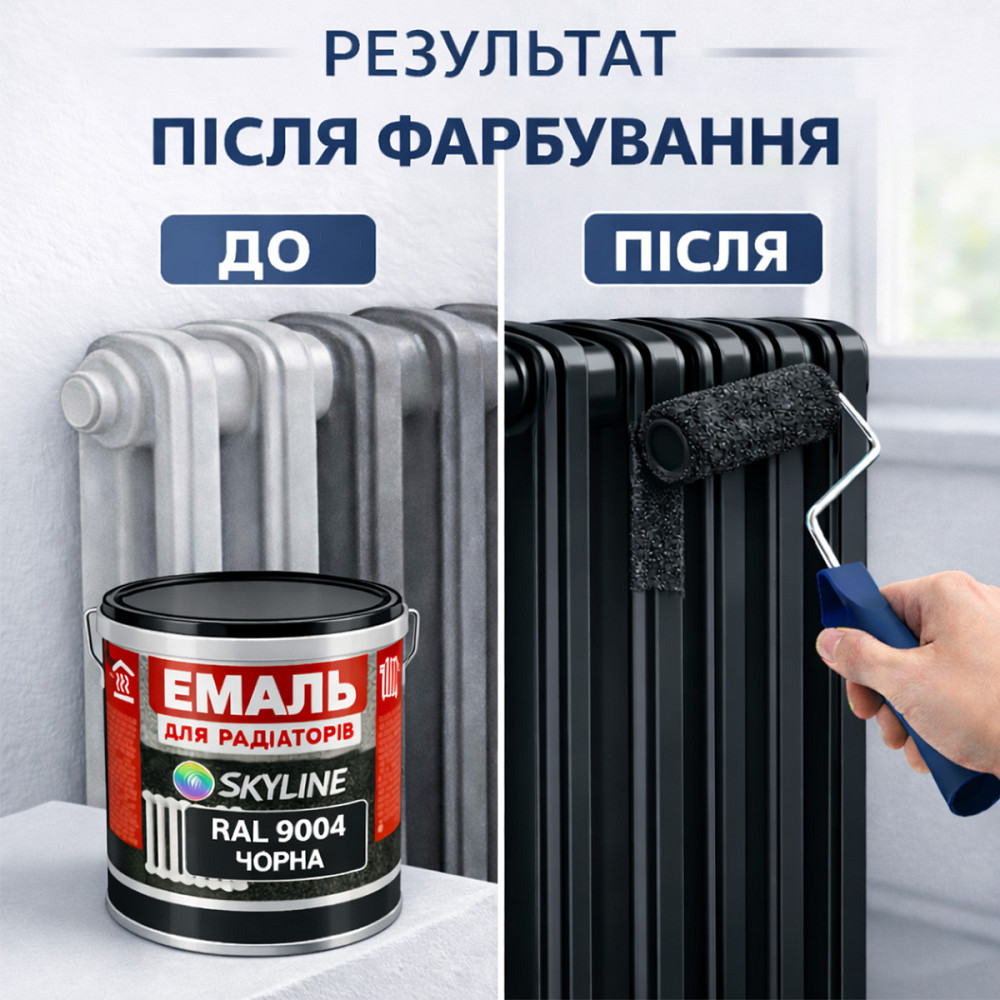 Акрилова емаль для радіаторів і труб опалення SkyLine, глянцева, термостійка, без запаху, чорна, 3 л Харків - фото 4